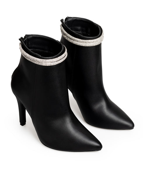 Botín Negro Liso Tiras Glitter 3001SS